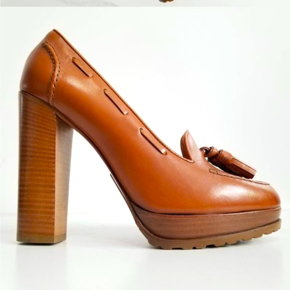 Ralph Lauren Purple Label Brown Platform Heeled Loafer